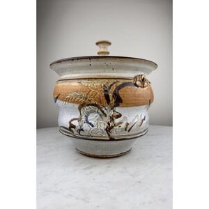RARE Large Lori Sargent Art Pottery Lidded Bowl Signed 1983 Chestnut Brown